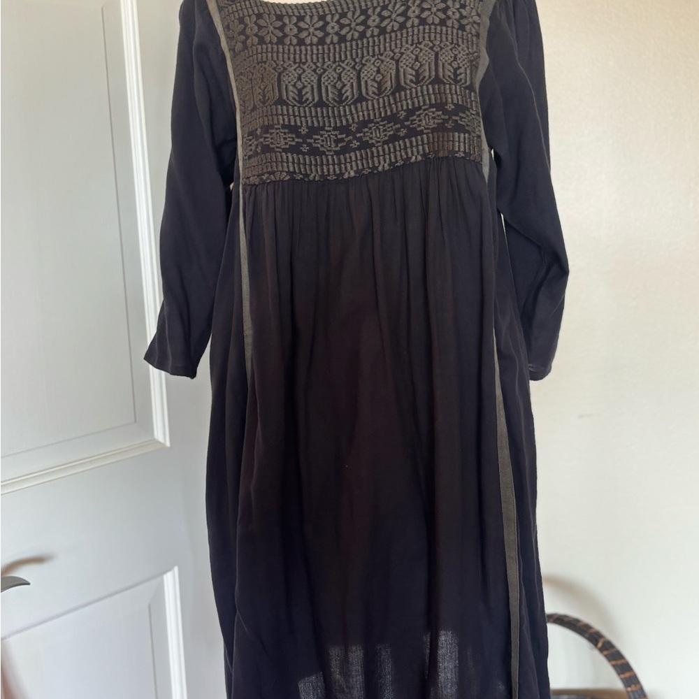 Pink Chicken Black Long Sleeve Dress with Patterned Bodice